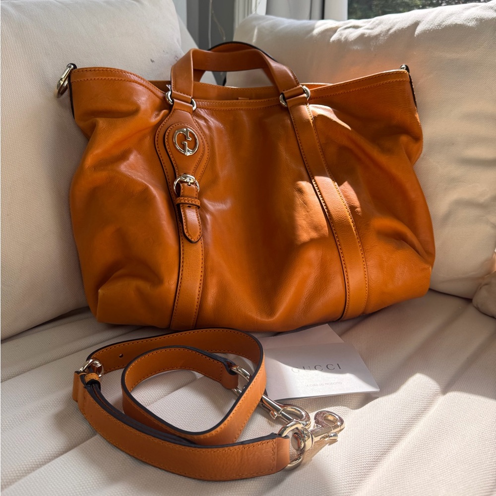 Gucci Vibrant Orange Leather Tote - Picture 2 of 5